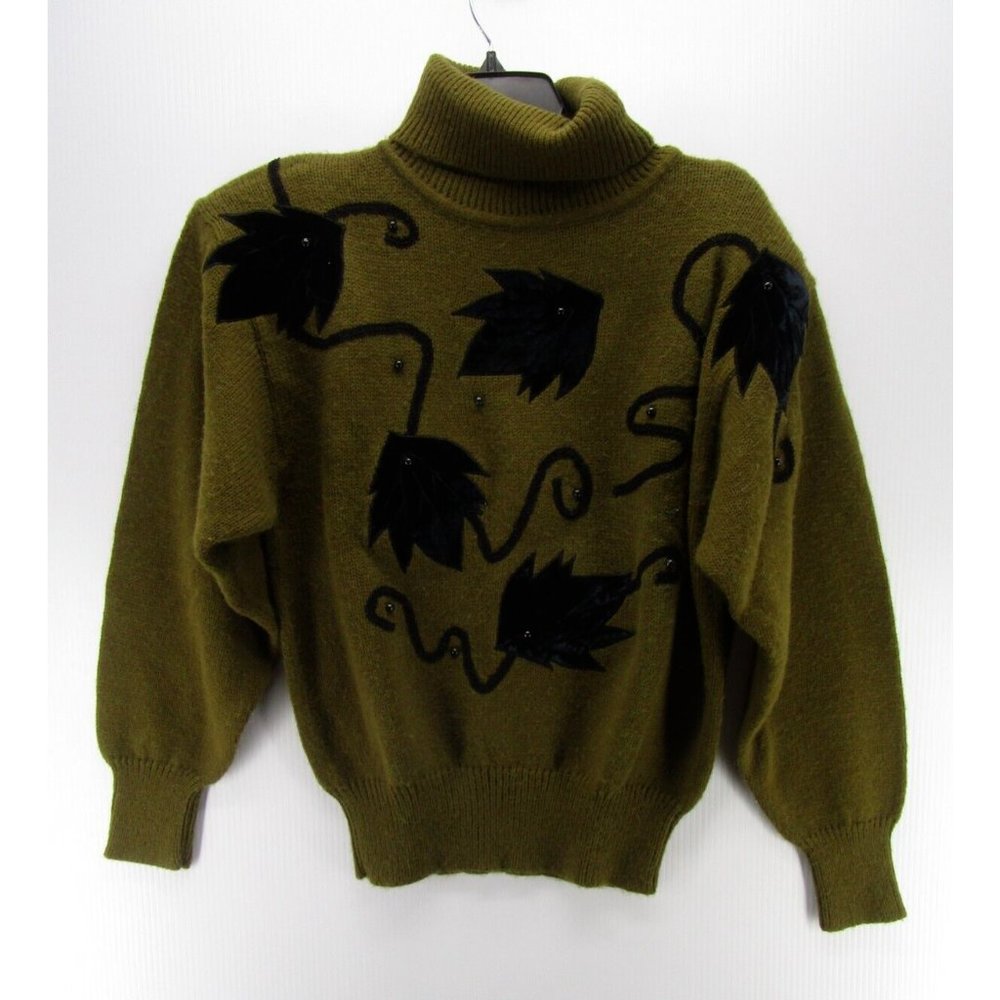 VINTAGE Dana Ashley Sweater Medium Turtleneck Embroidered Beaded 90s